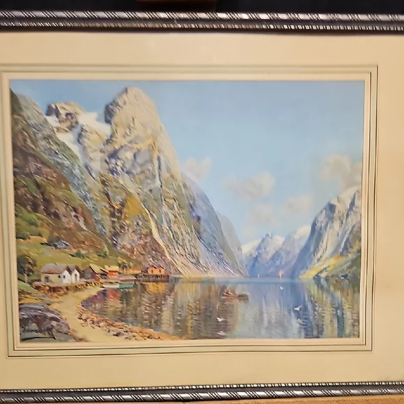 VTG Framed Mountain Landscape - The Fjord at Balestrand. - Picture 9 of 10
